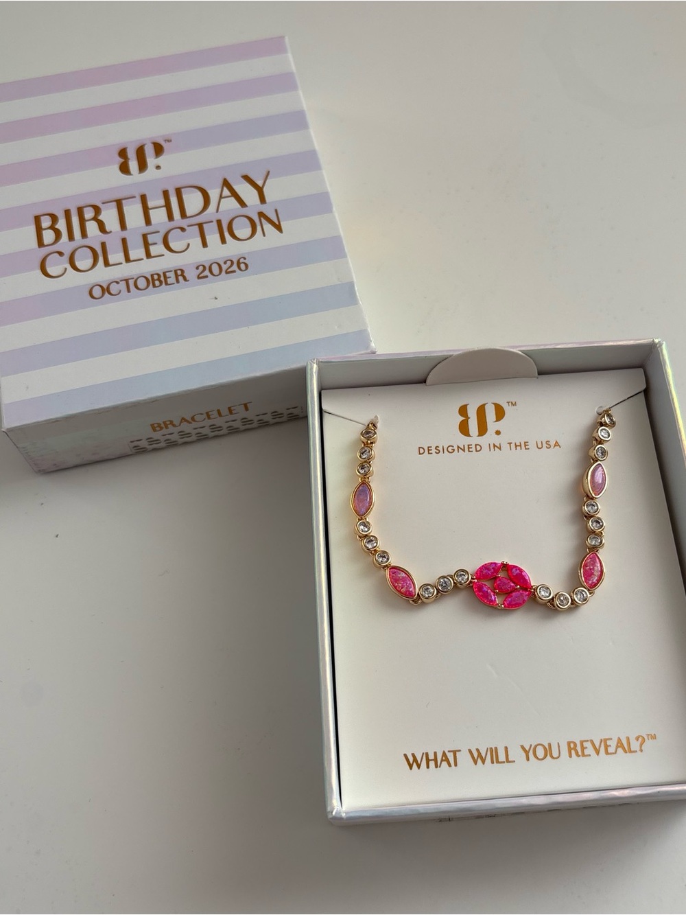 Bomb Party Oct26 Lucky Girl Era Bracelet BR91003 Pink Fire Opal Gold Plating